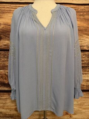 Cato Light Blue Embellished V-Neck Tunic